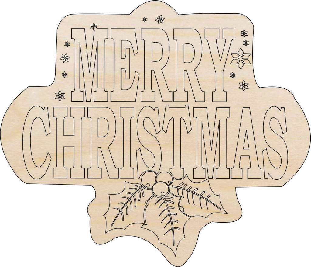 Sign Merry Christmas - Laser Cut Out Unfinished Wood Craft Shape XMS100