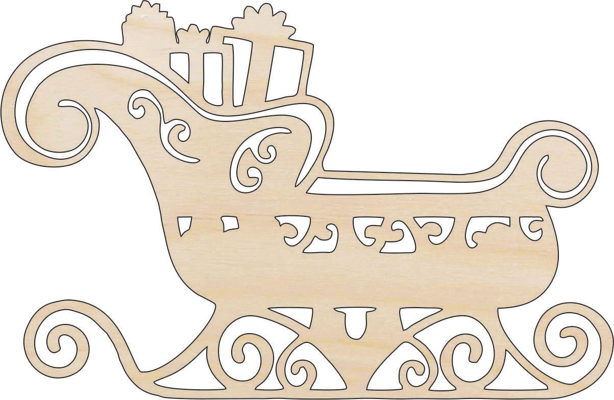 Sleigh Wood Craft Shape - Laser Cut Baltic Birch Unfinished DIY Wood Art Supplies XMS101 - The Wood Shape Store