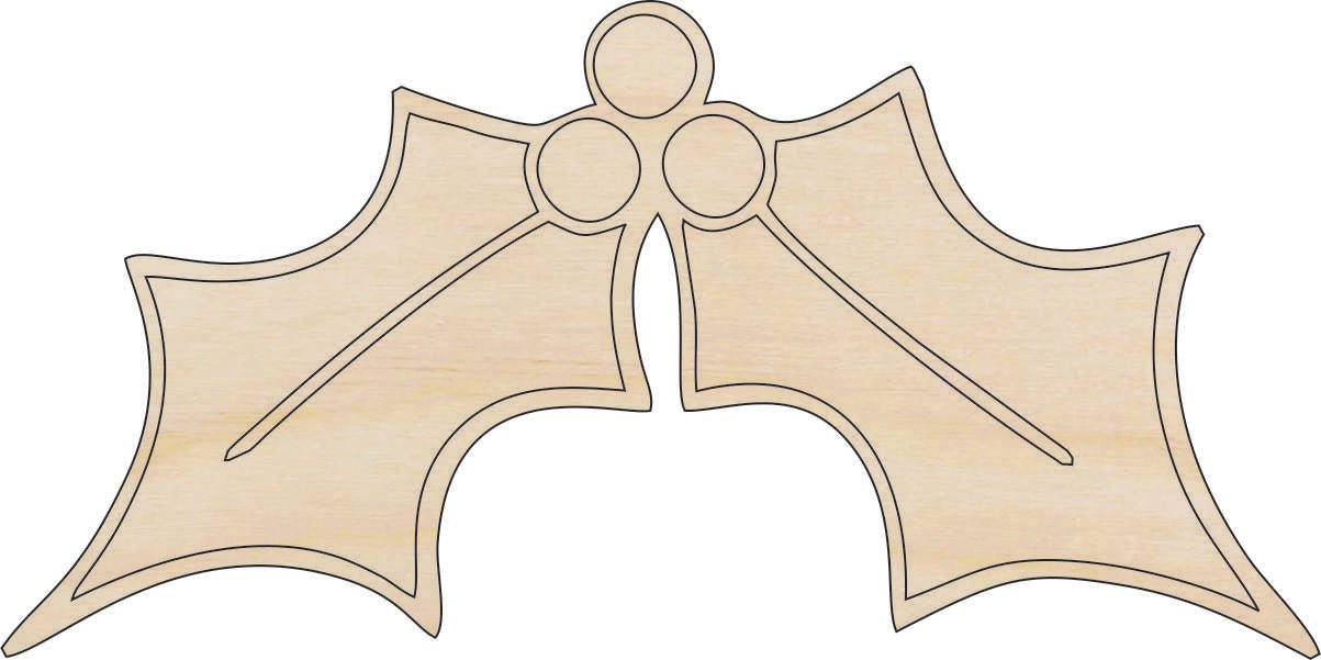 Holly Wood Craft Shape - Laser Cut Baltic Birch Unfinished DIY Wood Art Supplies XMS102 - The Wood Shape Store