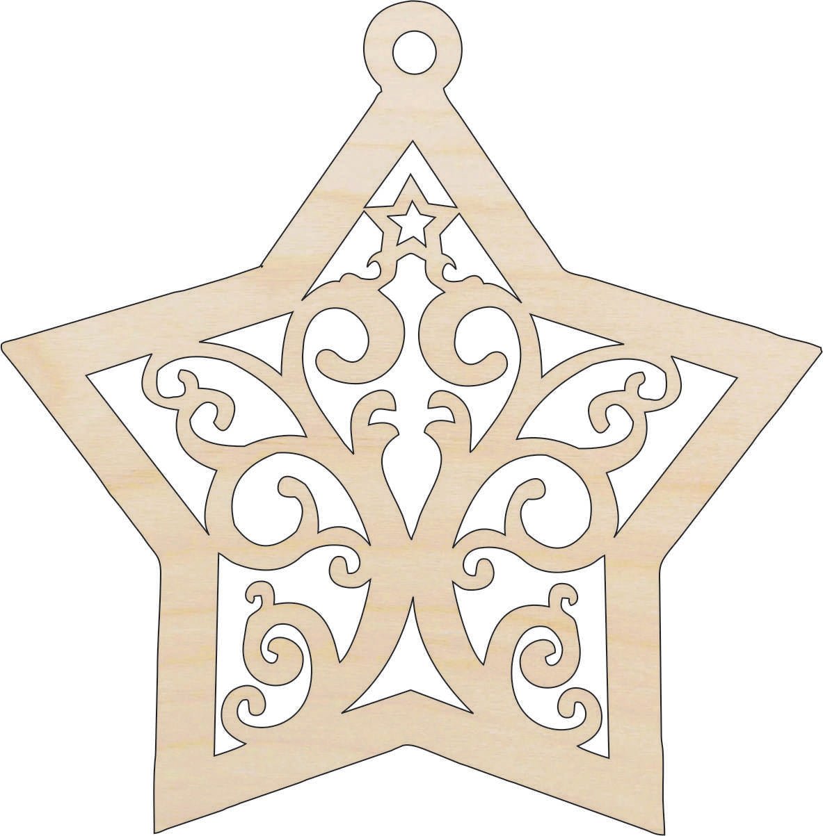 Star Ornament Wood Craft Shape - Laser Cut Baltic Birch Unfinished DIY Wood Art Supplies XMS195 - The Wood Shape Store