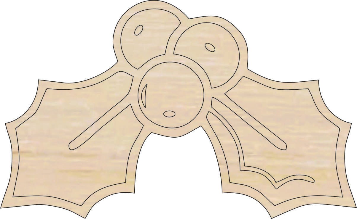 Holly Wood Craft Shape - Laser Cut Baltic Birch Unfinished DIY Wood Art Supplies XMS215 - The Wood Shape Store