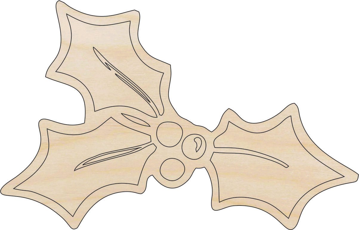 Holly Wood Craft Shape - Laser Cut Baltic Birch Unfinished DIY Wood Art Supplies XMS22 - The Wood Shape Store