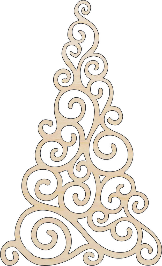 Curly Christmas Tree - Laser Cut Wood Shape XMS2