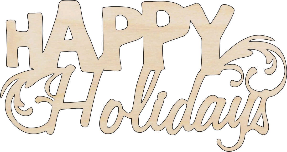 Happy Holidays Wood Craft Shape - Laser Cut Baltic Birch Unfinished DIY Wood Art Supplies XMS61 - The Wood Shape Store