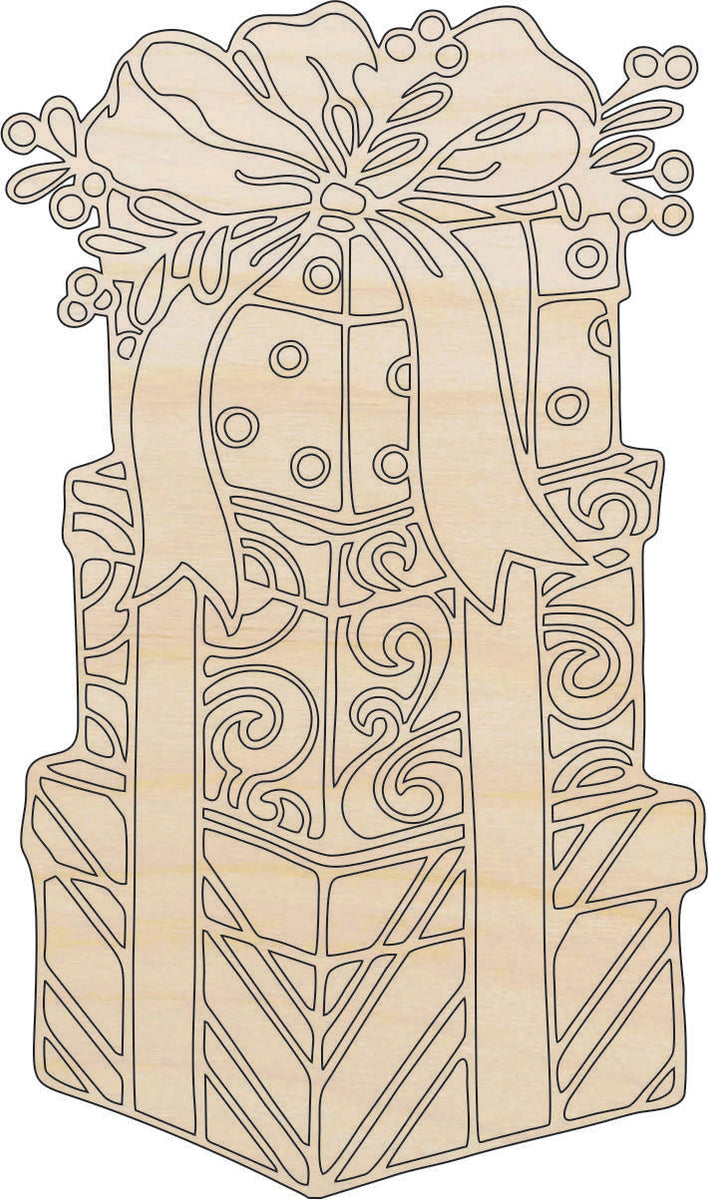 Present - Laser Cut Out Unfinished Wood Craft Shape XTR18 Present - Laser Cut Out Unfinished Wood Craft Shape XTR18