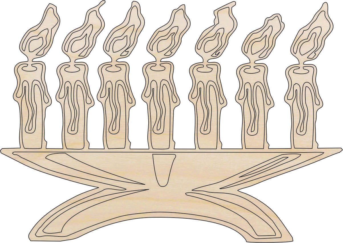 Menorah Wood Craft Shape - Laser Cut Baltic Birch Unfinished DIY Wood Art Supplies XTR44 - The Wood Shape Store