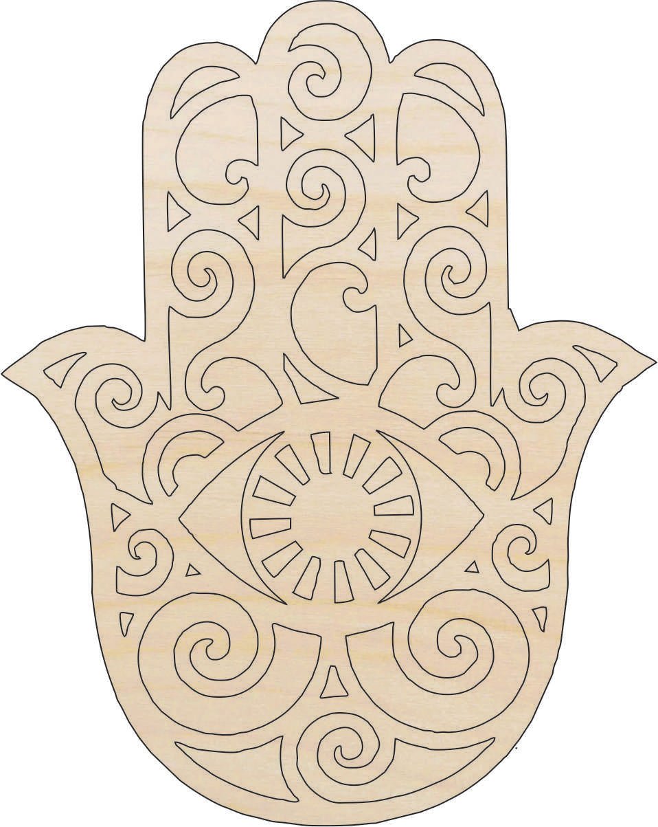 Hamsa Hand Wood Craft Shape - Laser Cut Baltic Birch Unfinished DIY Wood Art Supplies XTR70 - The Wood Shape Store